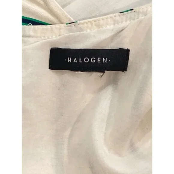 Halogen Draped Faux Wrap Striped Green White Dress L Green White Lined - Picture 9 of 16